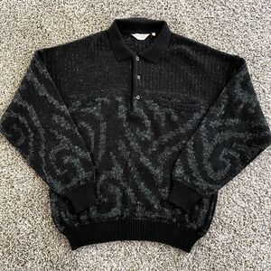 Dalmine Uomo Alpaca Blend Polo Sweater Size 52 Black Preppy Front Pocket Italy